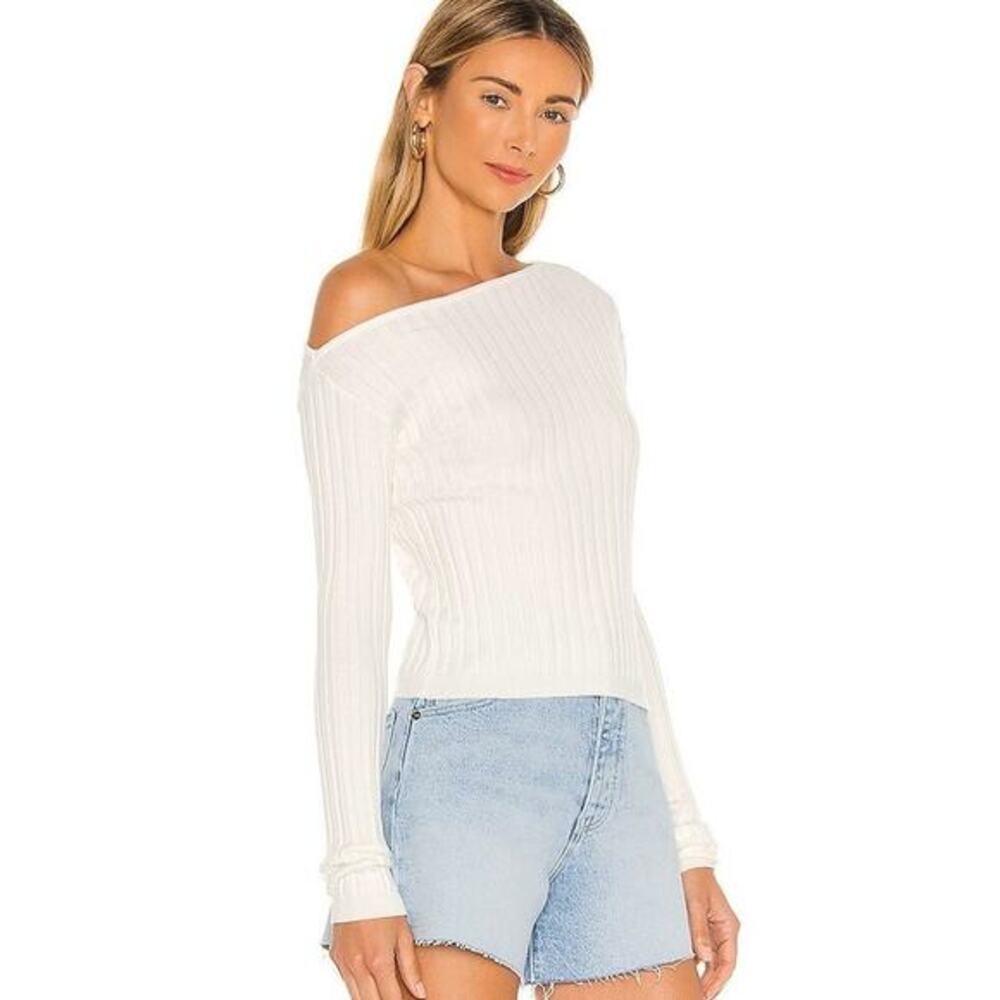 Lovers & Friends Cream Asymmetrical Knit Top Small Minimalist Chic Off Shoulder